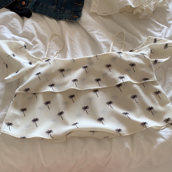 Palm tree crop top off shoulder - Picture 2 of 2